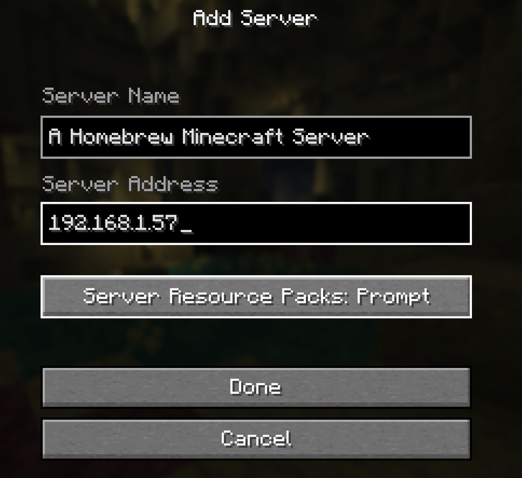 Adding a Minecraft server by IP address in the multiplayer menu