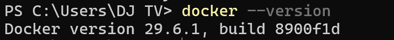 Terminal output confirming Docker version installed successfully